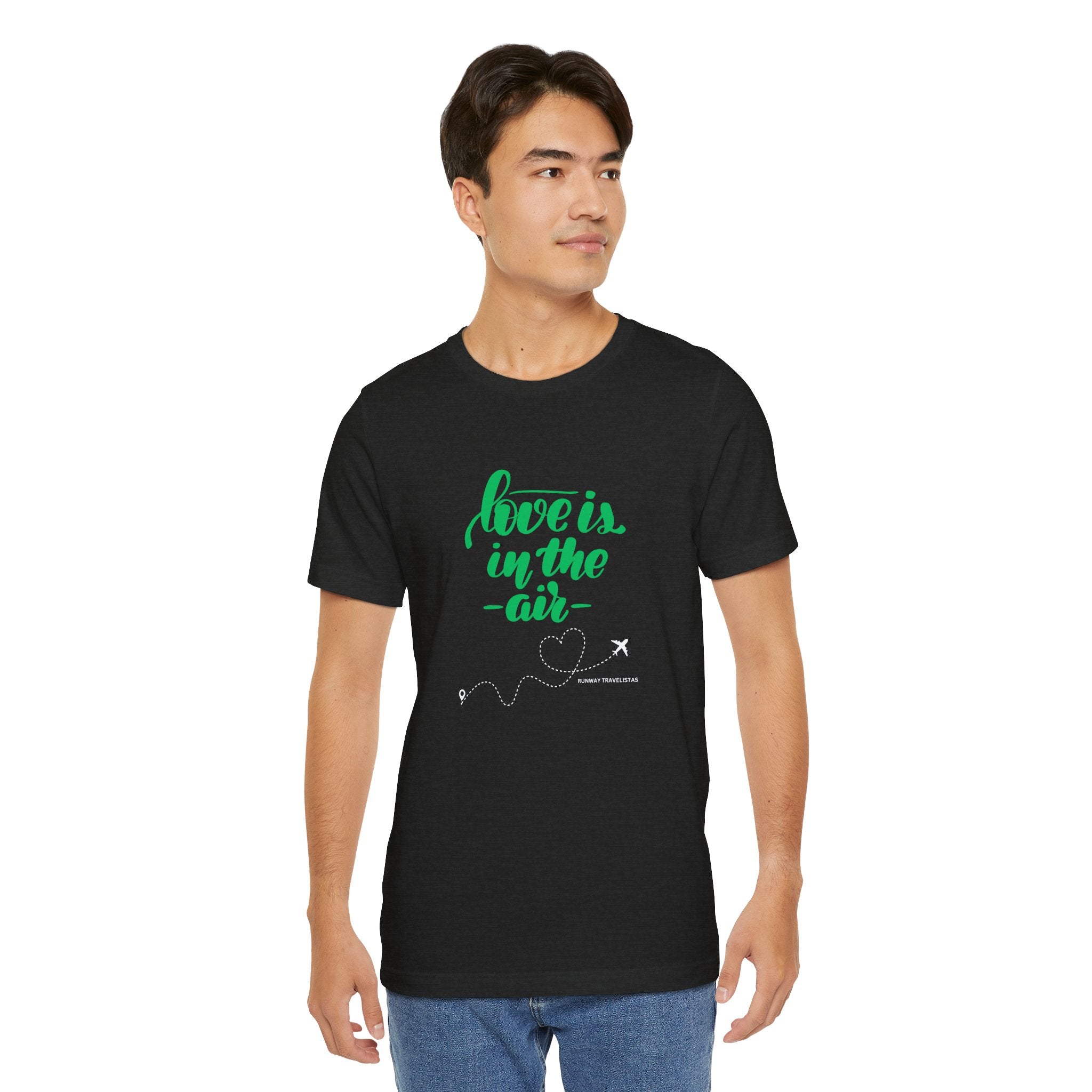 Love Is in the Air Unisex Tee — Romantic Travel Plane Heart T‑Shirt