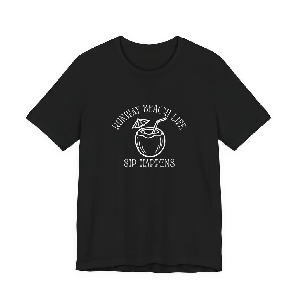 Runway Beach Life Unisex Tee – “Sip Happens” Coconut Cocktail Shirt