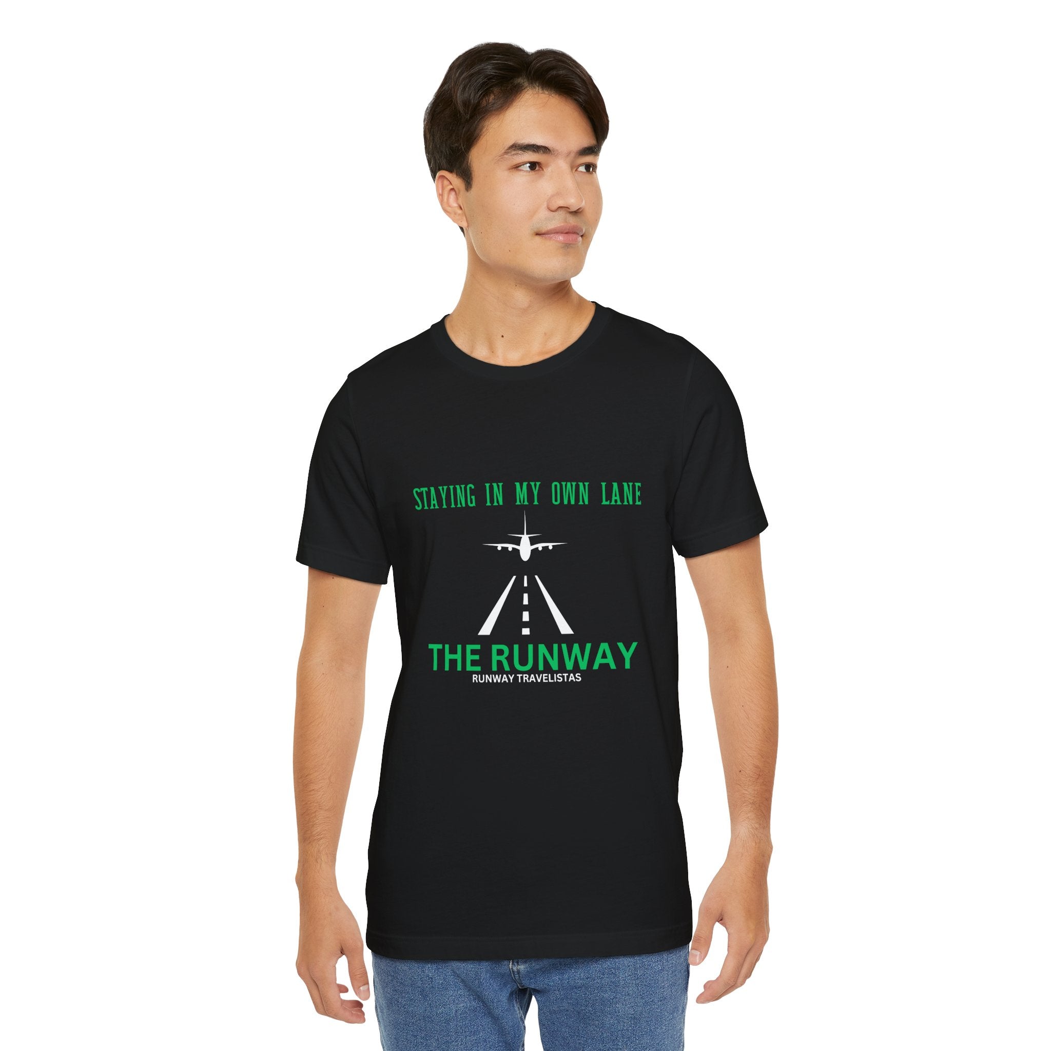 Runway His or Her Unisex T‑Shirt — "Staying In My Own Lane" Airplane Graphic Tee