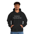 Runway Travelistas Hollowed Lettering Unisex Hoodie — Minimal Travel Graphic Pullover