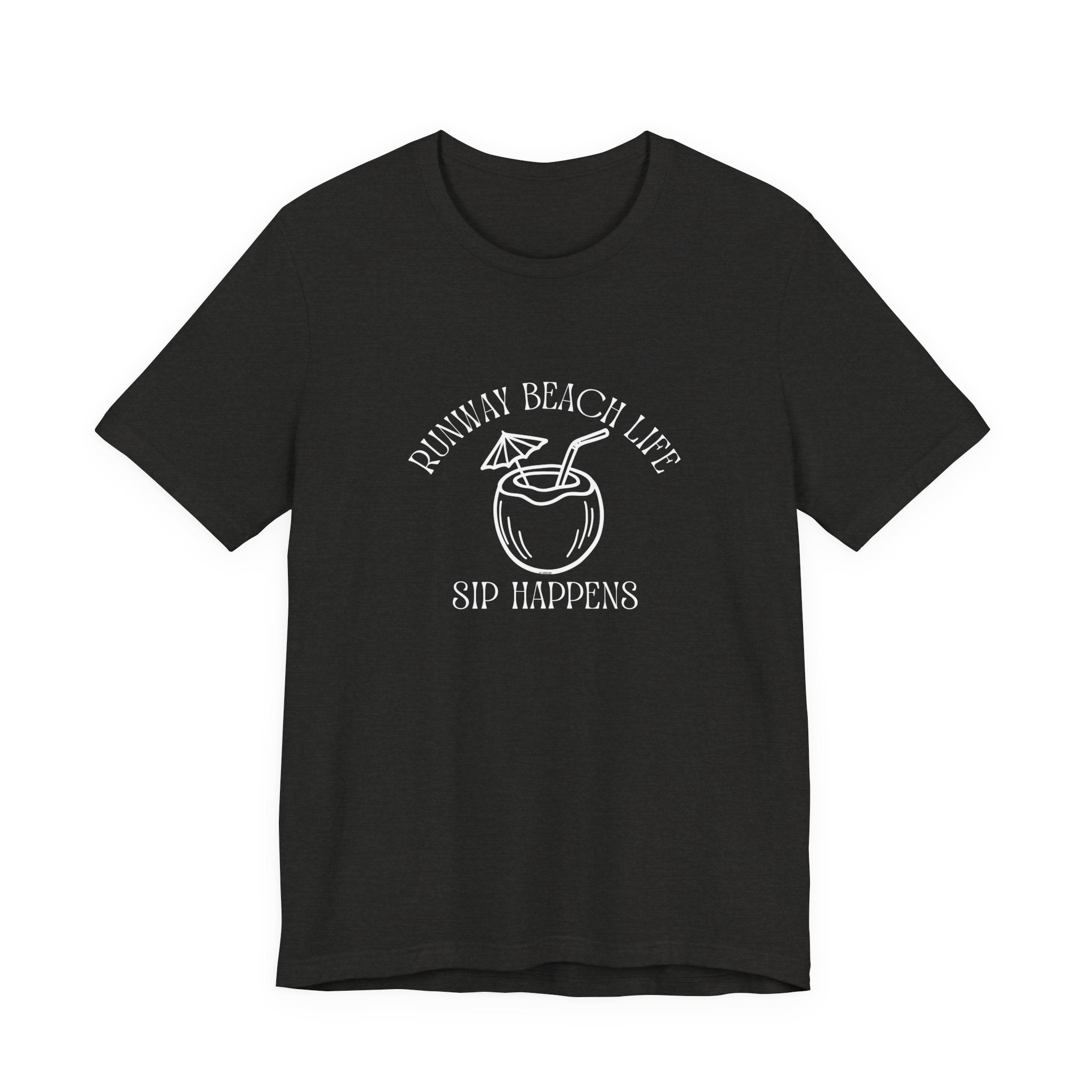 Runway Beach Life Unisex Tee – “Sip Happens” Coconut Cocktail Shirt