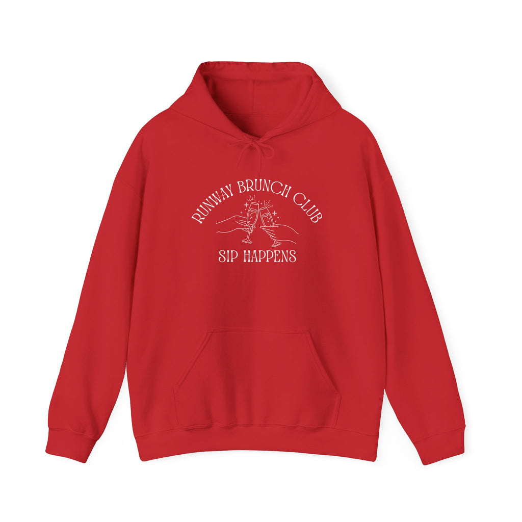 Unisex Hoodie - Runway Brunch Club “Sip Happens” Graphic Pullover, Runway Vibe Tribe Community Breakfast