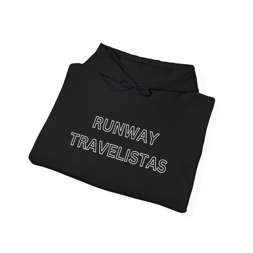 Runway Travelistas Hollowed Lettering Unisex Hoodie — Minimal Travel Graphic Pullover