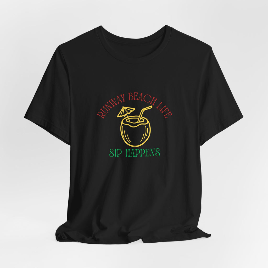 Runway Beach Life Brand Color Unisex Tee — “Sip Happens” Tropical Cocktail Shirt
