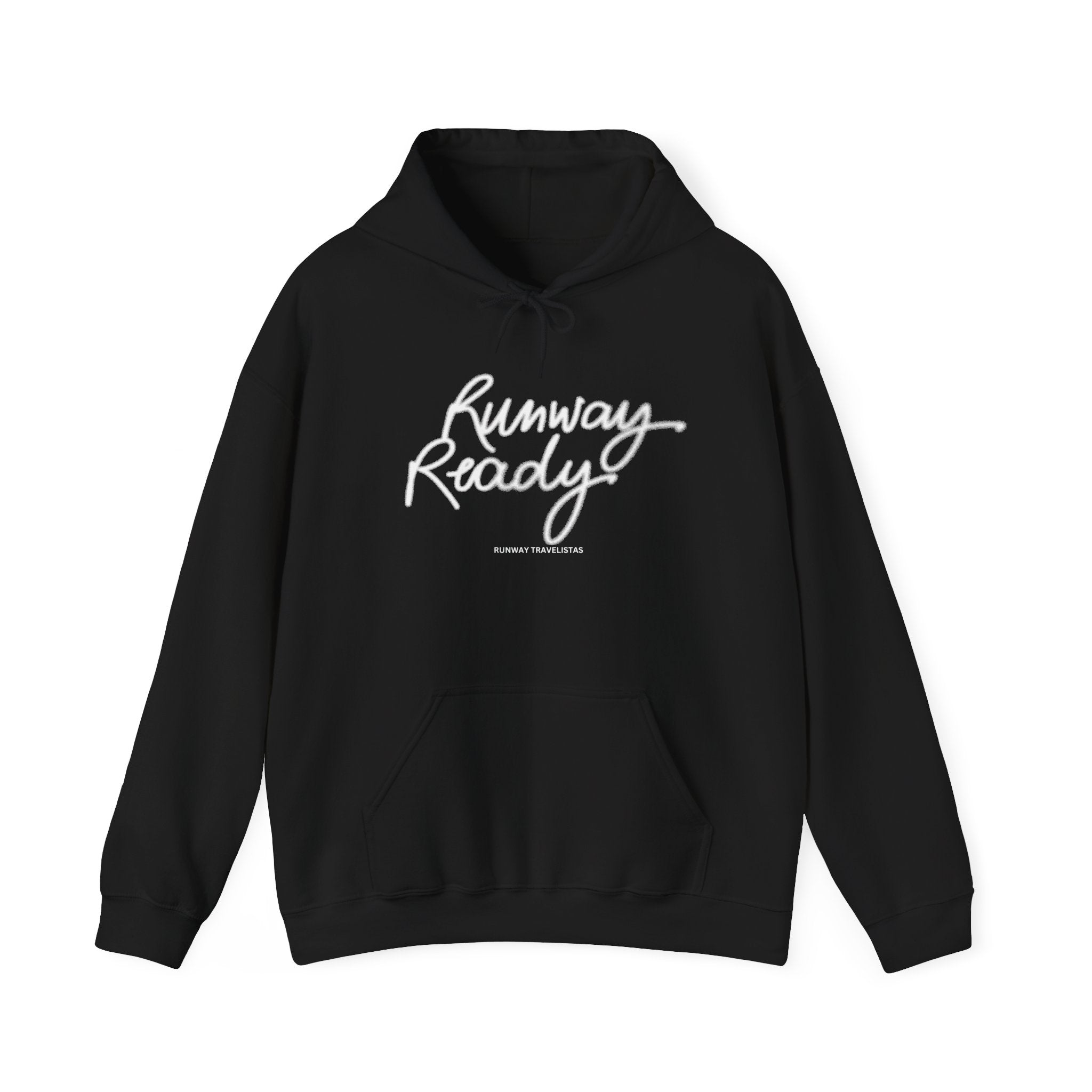 Runway Ready Unisex Hoodie — Fashion-Forward Black Graphic Sweatshirt