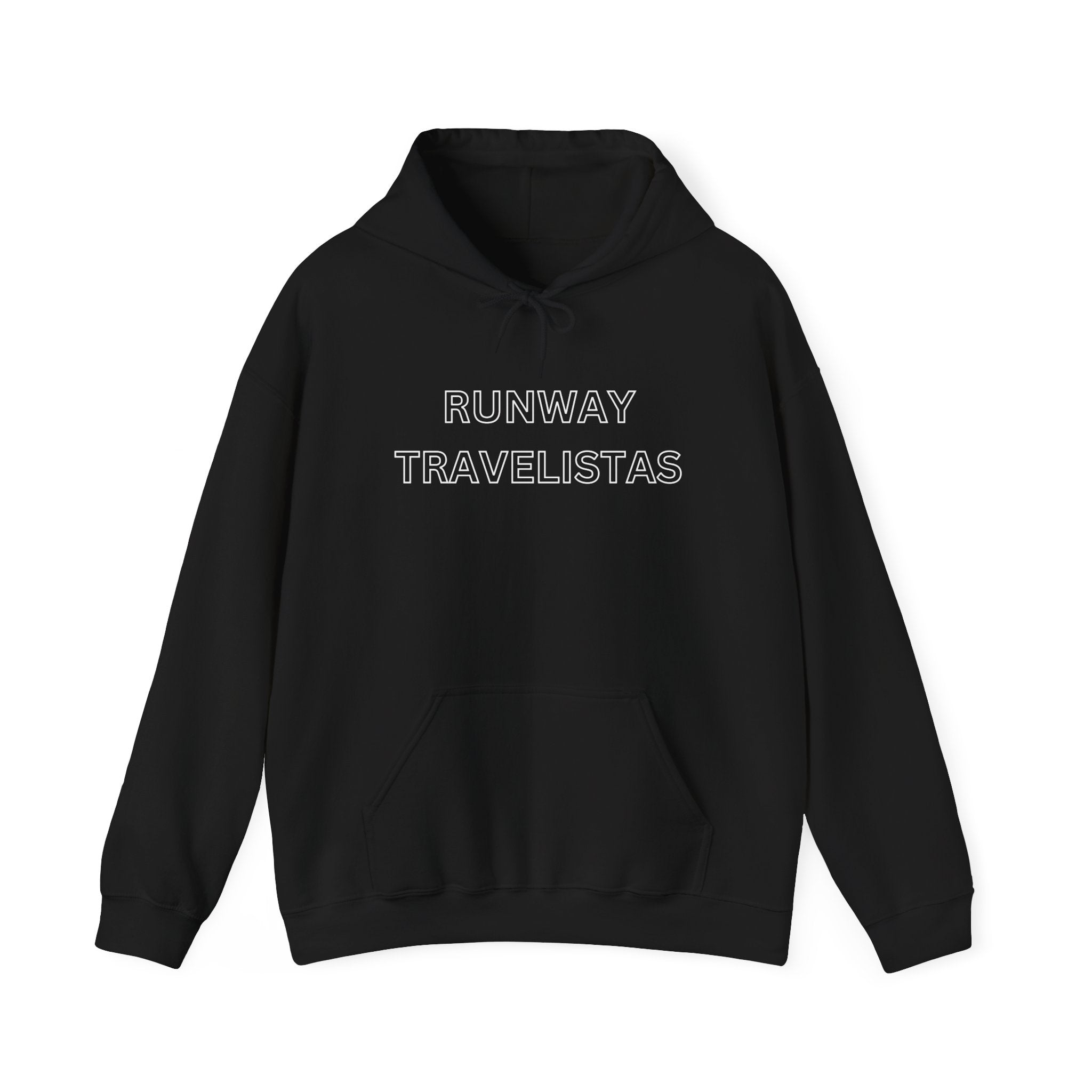 Runway Travelistas Hollowed Lettering Unisex Hoodie — Minimal Travel Graphic Pullover