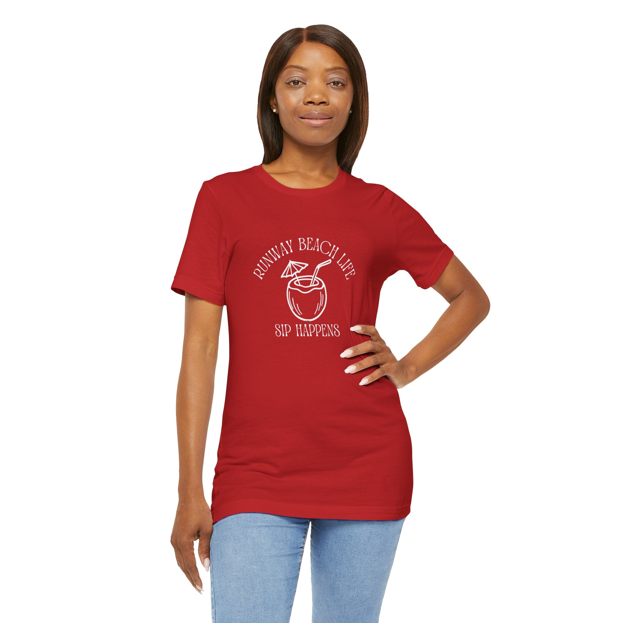 Runway Beach Life Unisex Tee – “Sip Happens” Coconut Cocktail Shirt