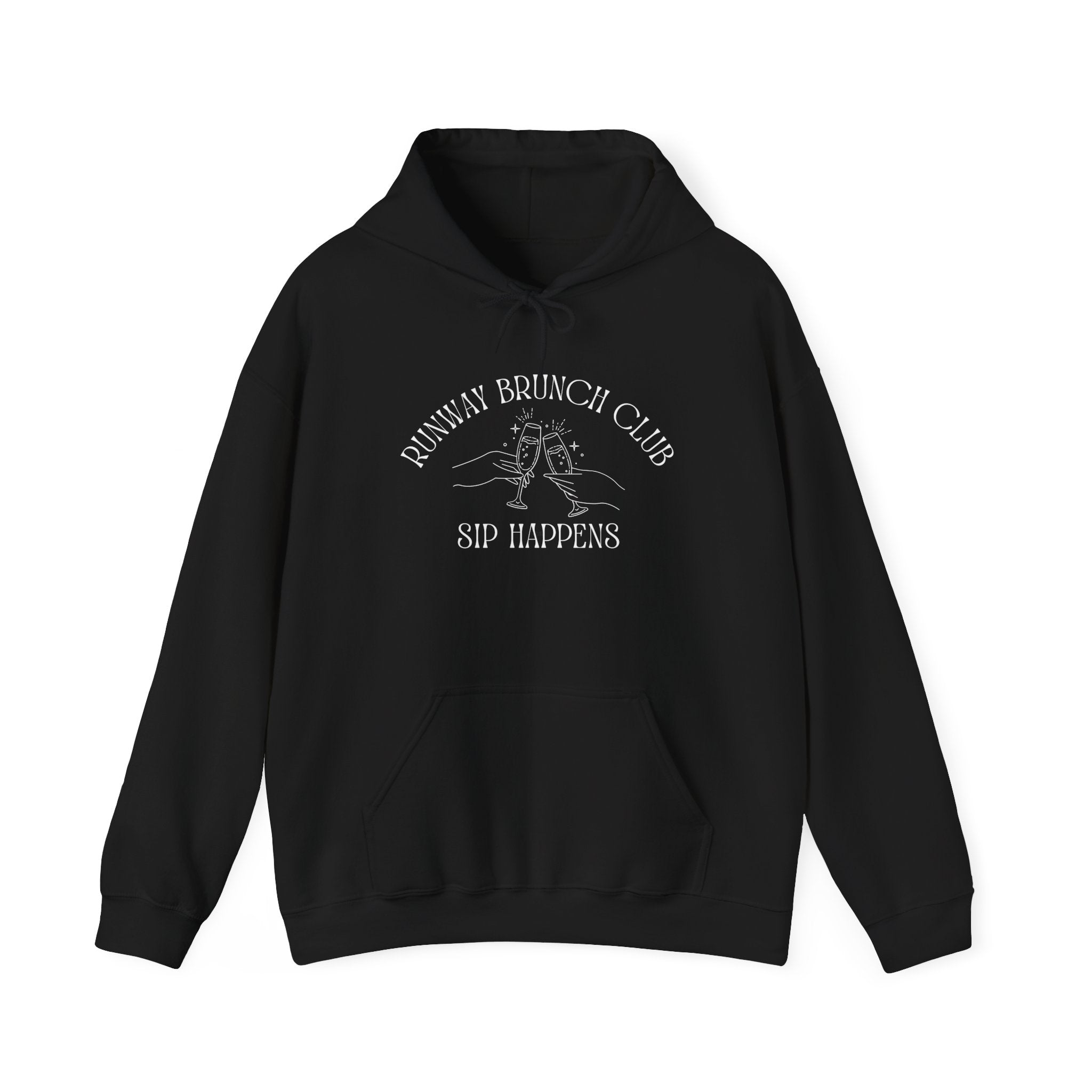 Unisex Hoodie - Runway Brunch Club “Sip Happens” Graphic Pullover, Runway Vibe Tribe Community Breakfast