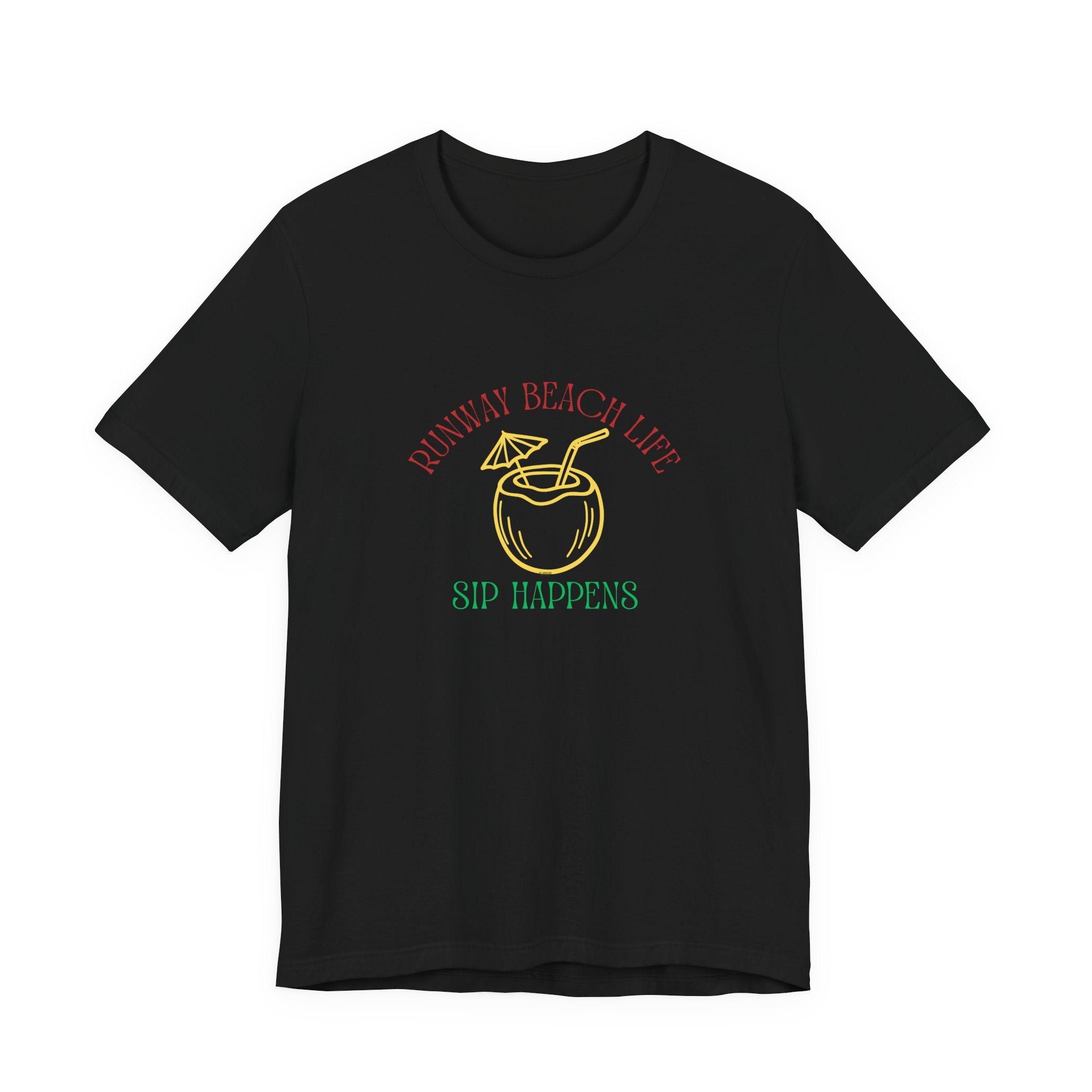 Runway Beach Life Brand Color Unisex Tee — “Sip Happens” Tropical Cocktail Shirt