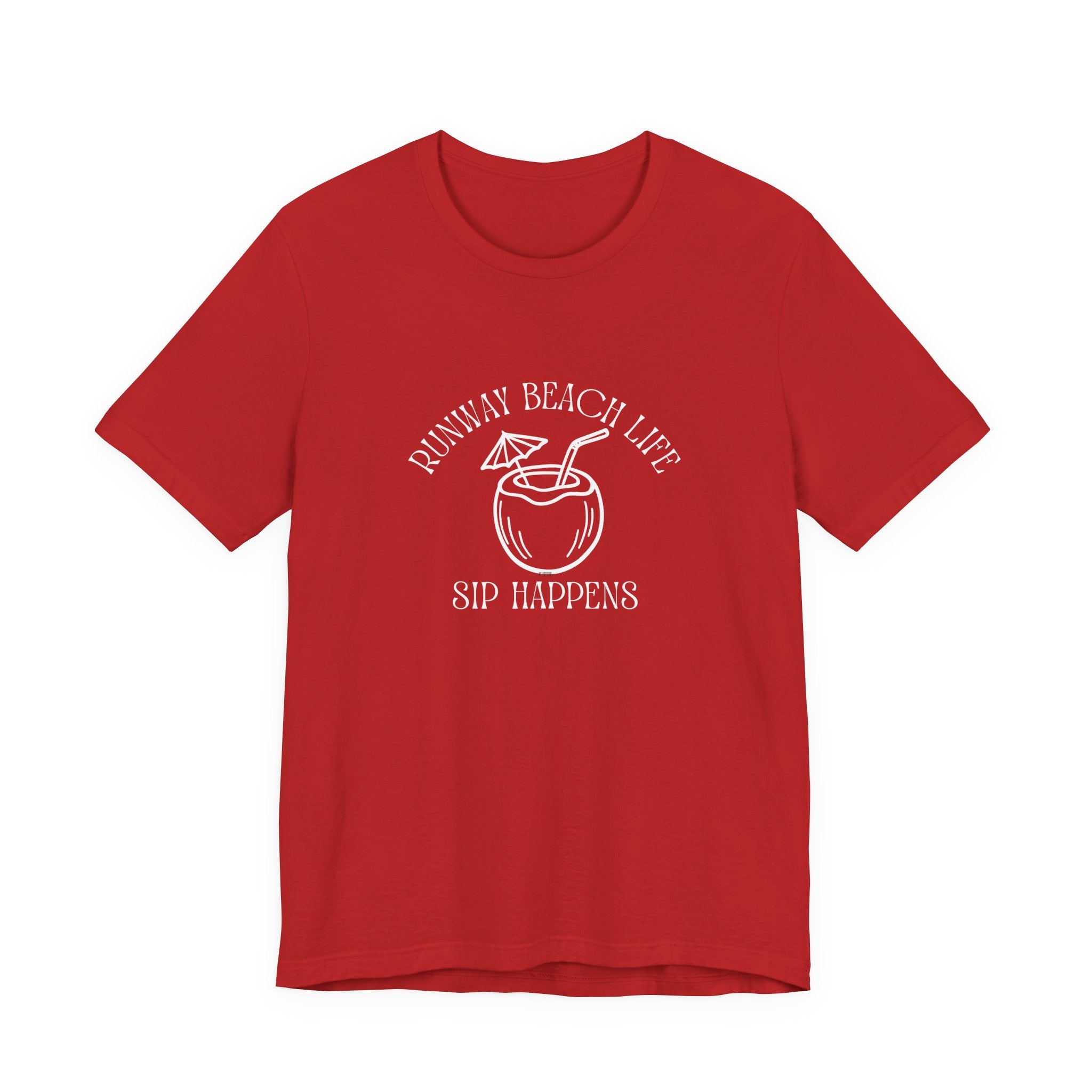 Runway Beach Life Unisex Tee – “Sip Happens” Coconut Cocktail Shirt