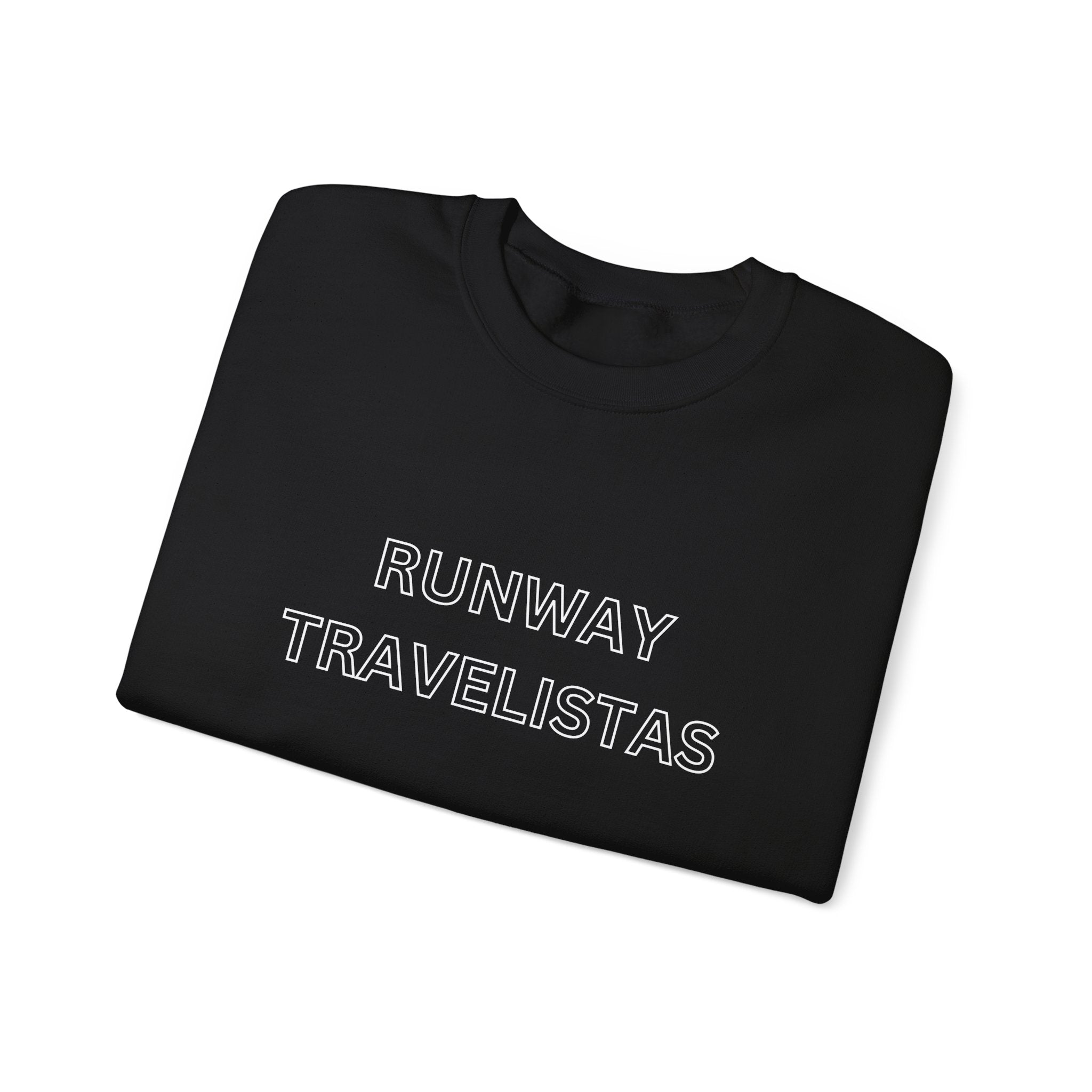 Hollowed Lettering Crewneck Unisex Sweatshirt — "Runway Travelistas" Minimal Travel Crewneck for Fashion-Forward Travelers