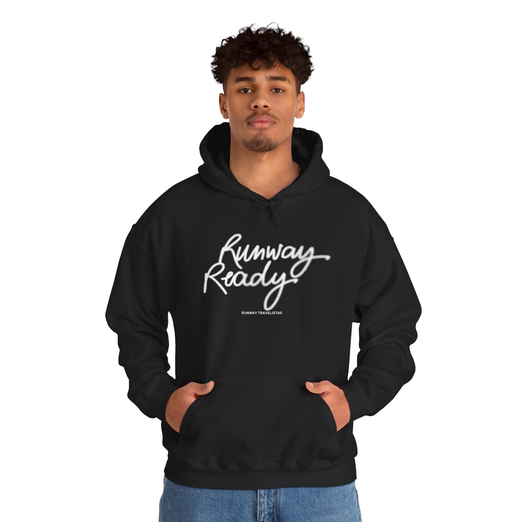 Runway Ready Unisex Hoodie — Fashion-Forward Black Graphic Sweatshirt