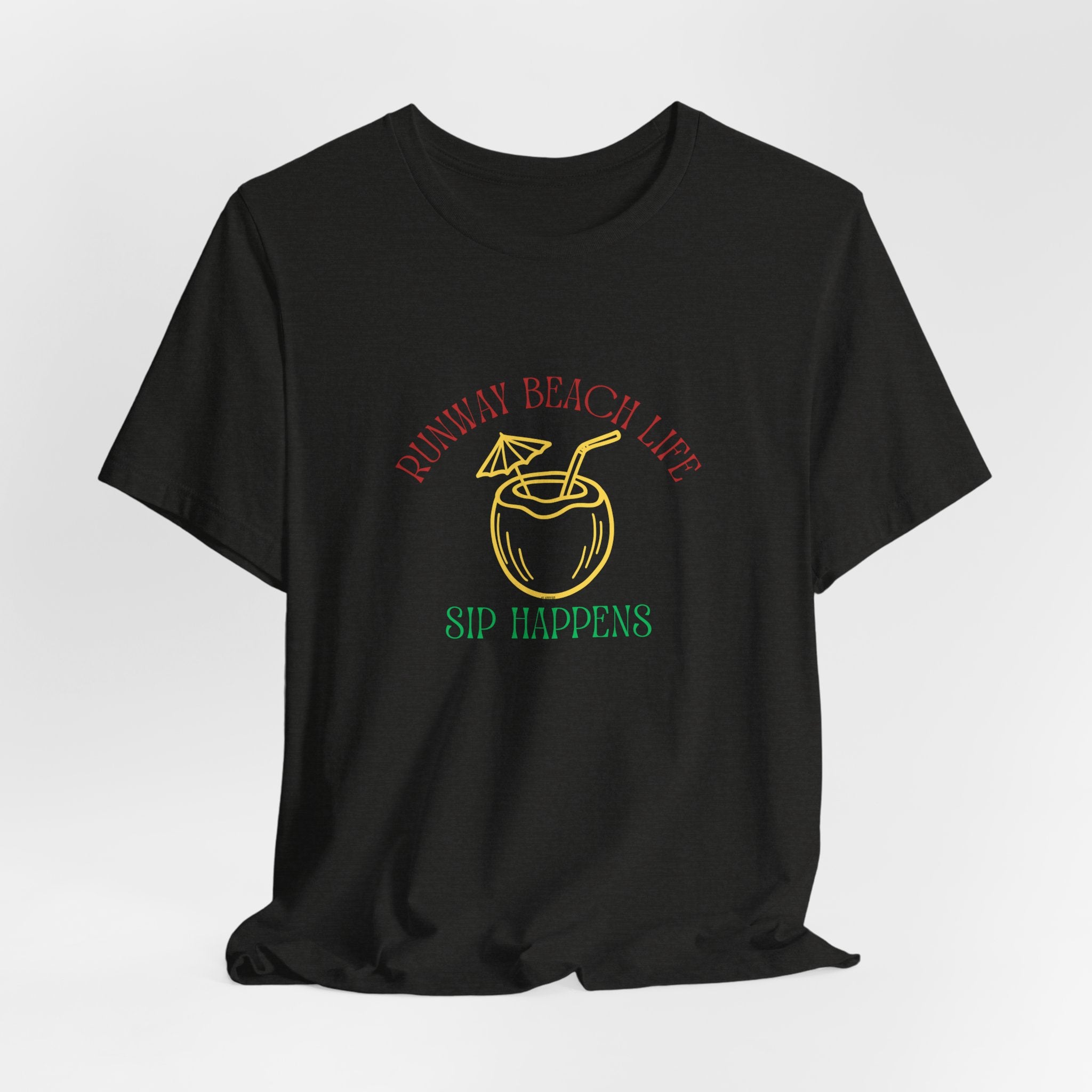 Runway Beach Life Brand Color Unisex Tee — “Sip Happens” Tropical Cocktail Shirt
