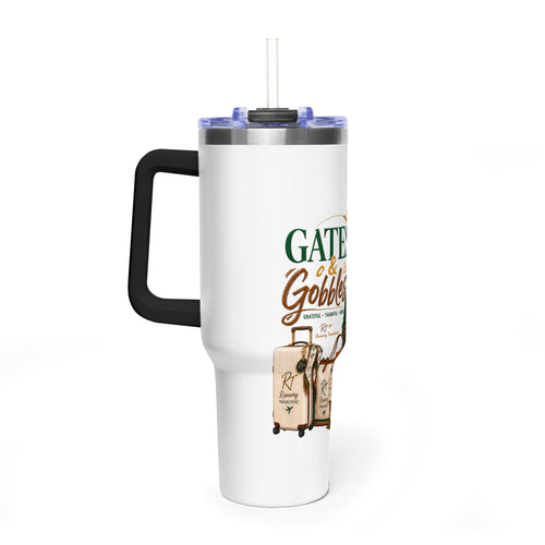 40oz Vacuum Tumbler - 'Gates & Gobbles' Thanksgiving Travel Mug/Holiday, Collectible gift idea