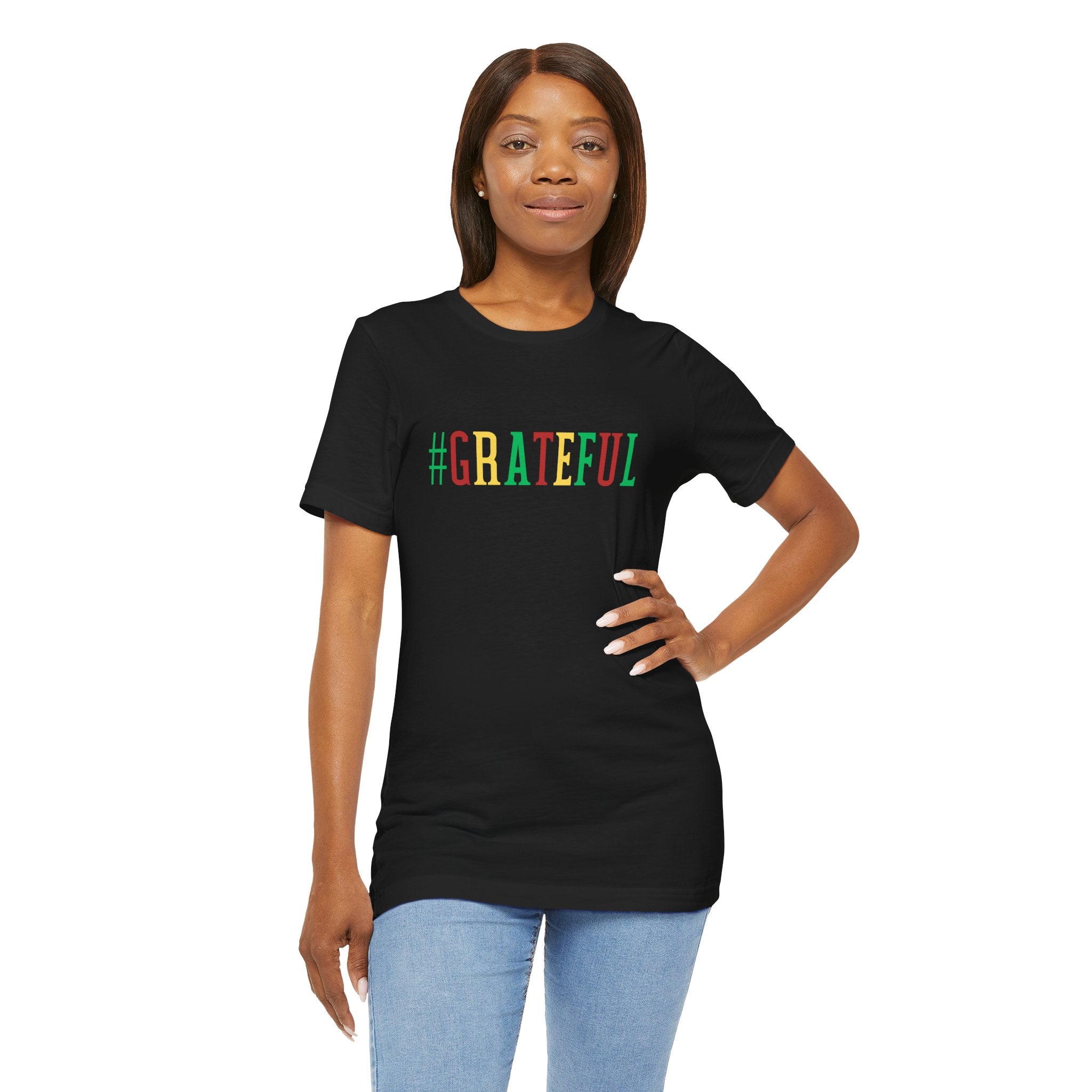 Grateful Hashtag Unisex Tee — Colorful #GRATEFUL Short Sleeve T-Shirt