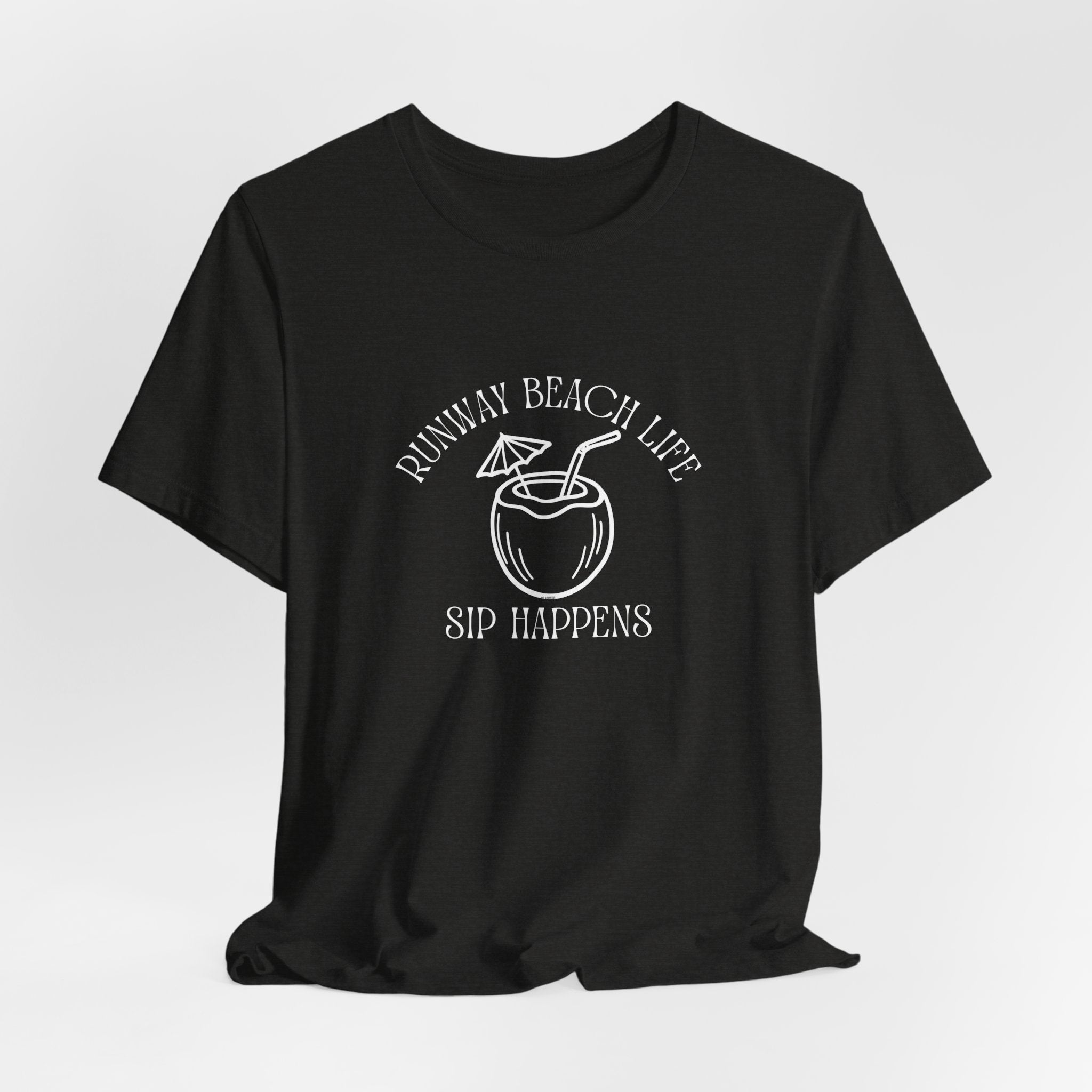 Runway Beach Life Unisex Tee – “Sip Happens” Coconut Cocktail Shirt