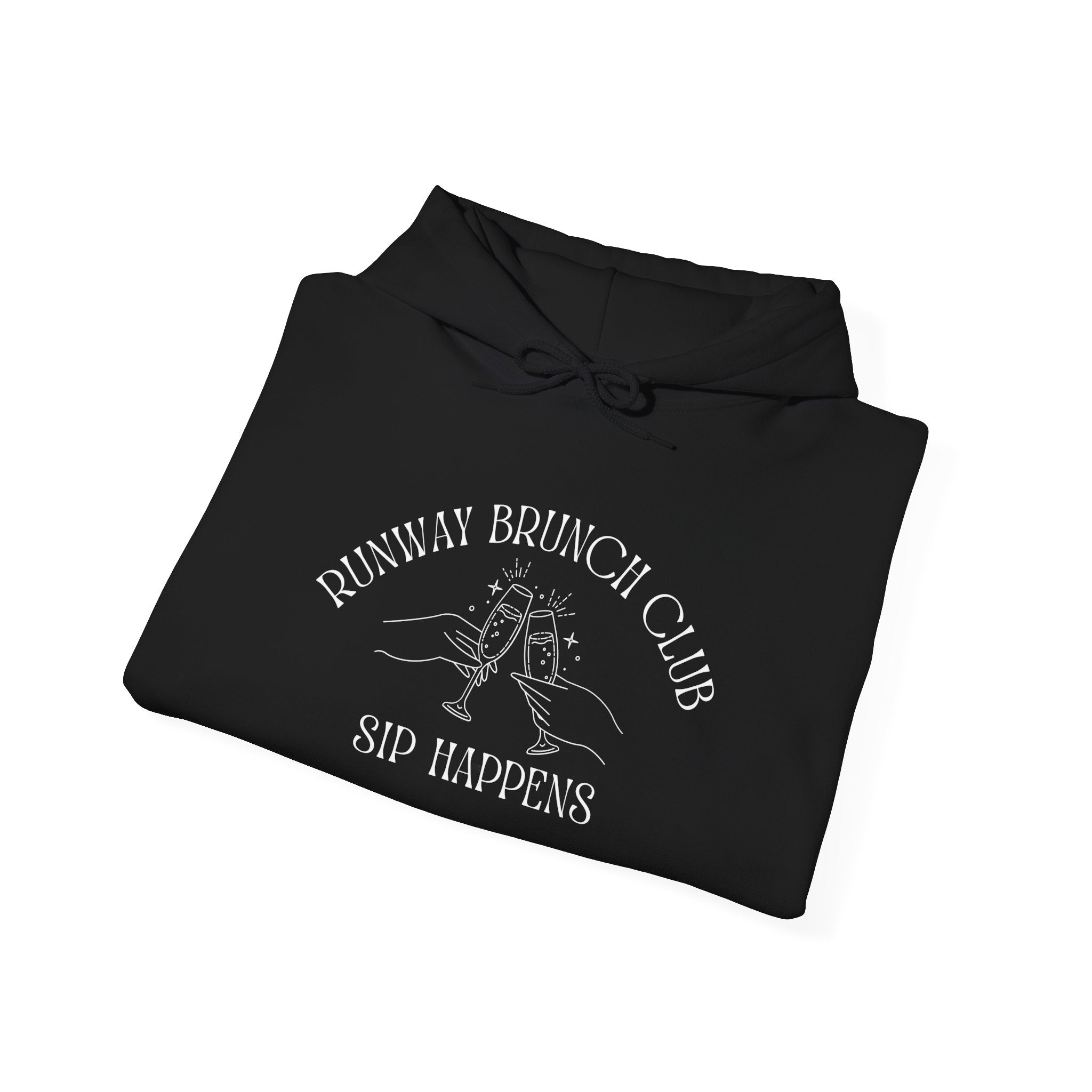 Unisex Hoodie - Runway Brunch Club “Sip Happens” Graphic Pullover, Runway Vibe Tribe Community Breakfast