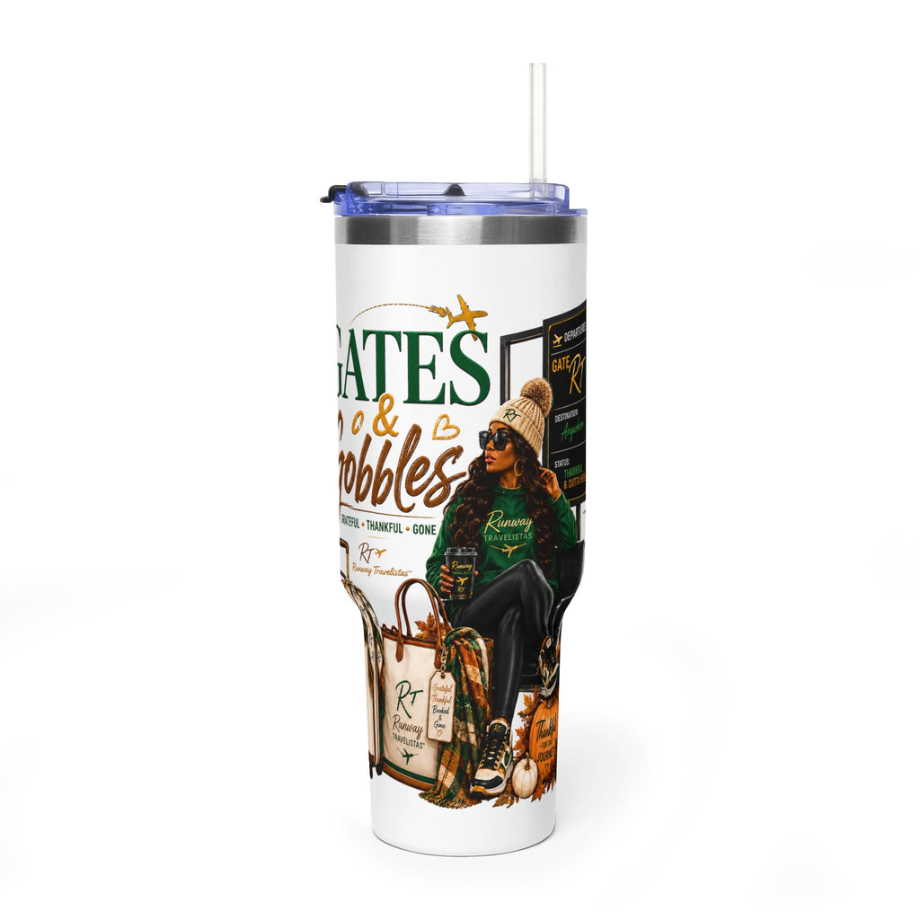 40oz Travel Tumbler — 'Gates & Gobbles' Thanksgiving Travel Thermal Cup